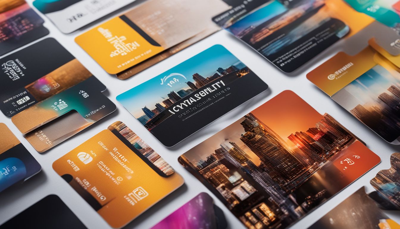 Une carte de fidélité personnalisée entourée de matériel marketing coloré. Une carte de fidélité personnalisée entourée de matériel marketing coloré.