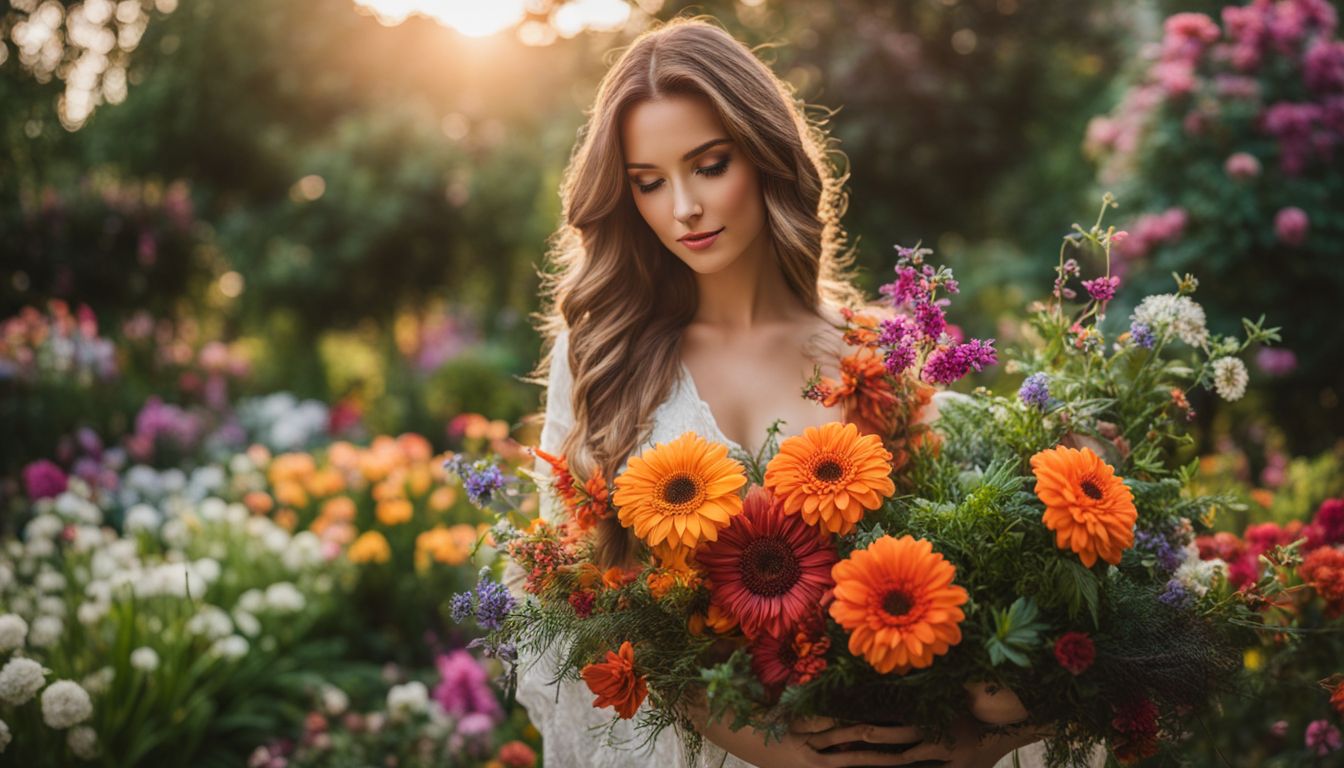 'Une belle arrangement de fleurs et plantes dans un jardin.' 'Une belle arrangement de fleurs et plantes dans un jardin.'