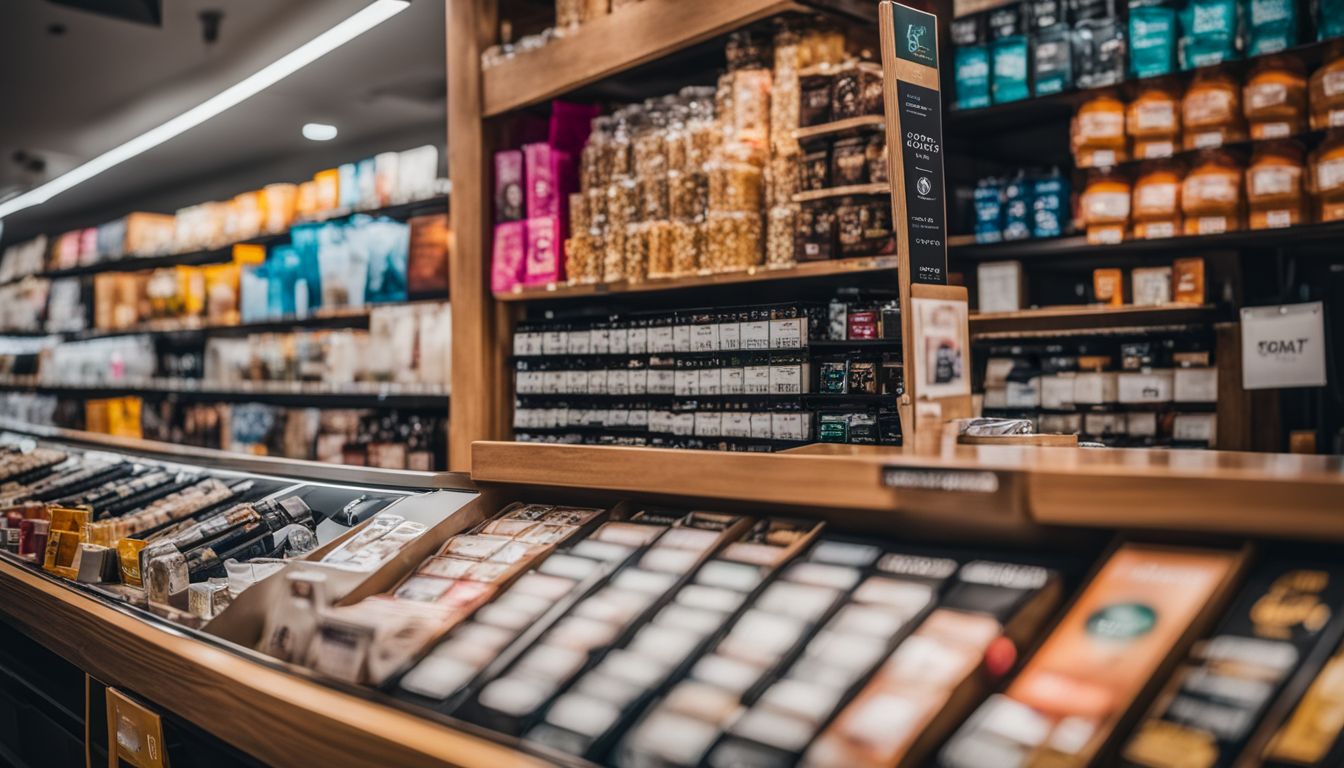 Une carte de fidélité entourée de produits dans un magasin animé. Une carte de fidélité entourée de produits dans un magasin animé.