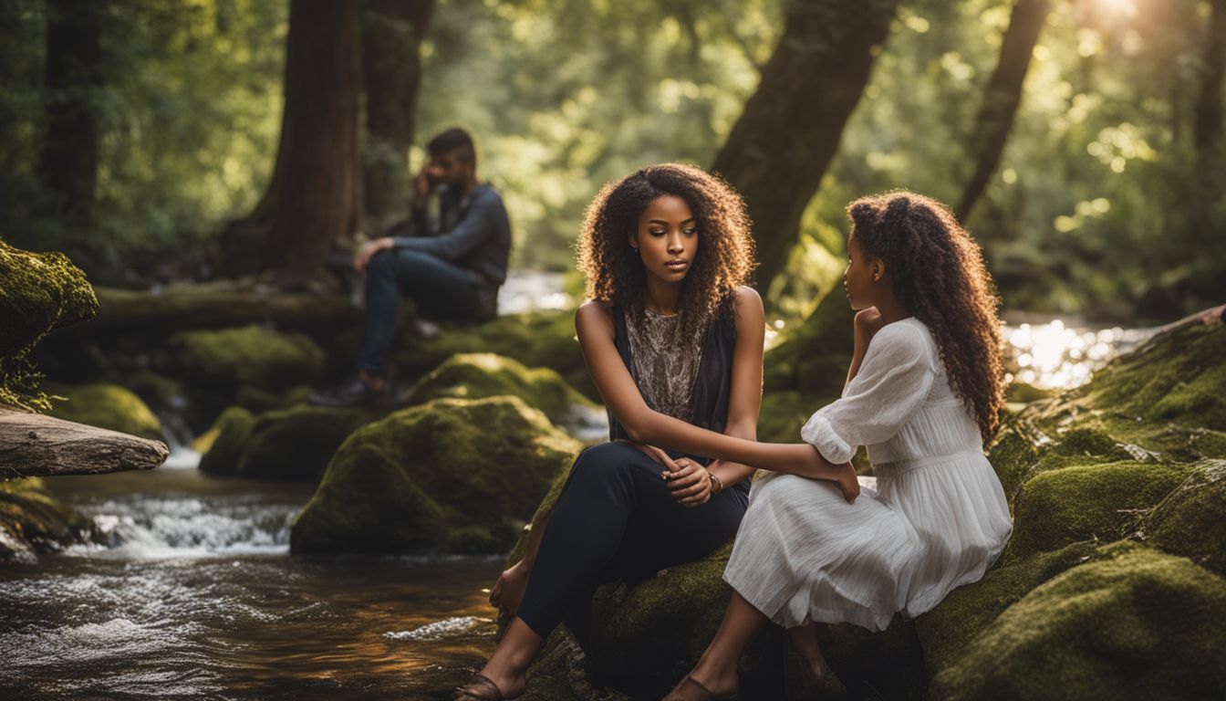 Une image apaisante d'une forêt sereine avec un ruisseau paisible. Une image apaisante d'une forêt sereine avec un ruisseau paisible.